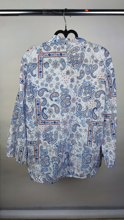 شومیز زنانه استوک اروپایی گرید A طرح بتهجقه آبی و قرمز برند Draper's & Damon's سایز بزرگ مدل کژوال