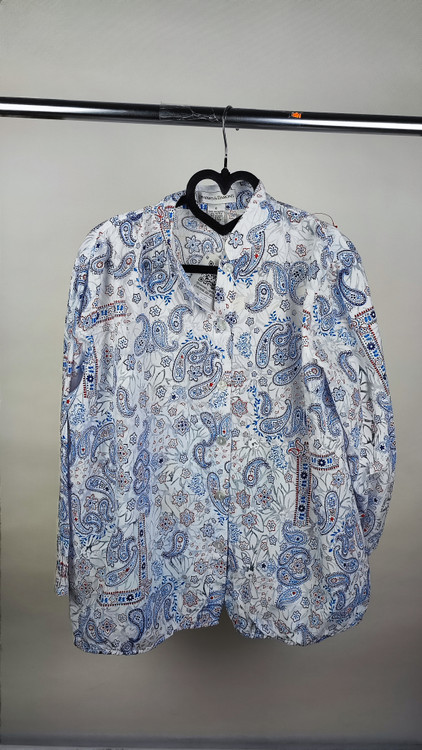 شومیز زنانه استوک اروپایی گرید A طرح بتهجقه آبی و قرمز برند Draper's & Damon's سایز بزرگ مدل کژوال