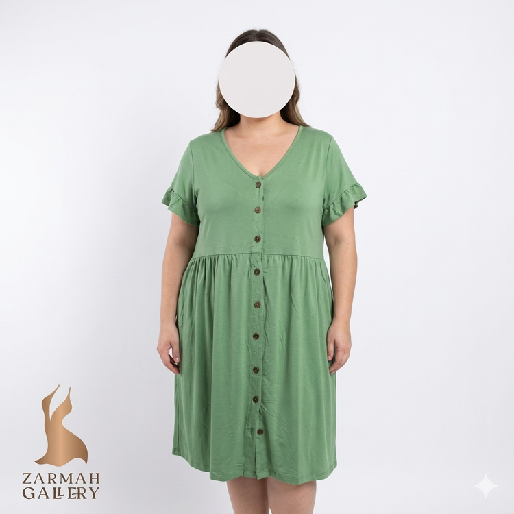 پیراهن نخی زنانه سایز بزرگ برند لولارو رنگ سبز دکمهدار استوک وارداتی درجه یک موجود در زرماه گالری