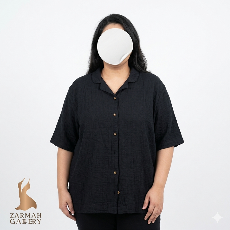 شومیز آستین کوتاه زنانه سایز بزرگ برند Old Navy رنگ مشکی جنس نخی مناسب استایل روزمره و تابستانی