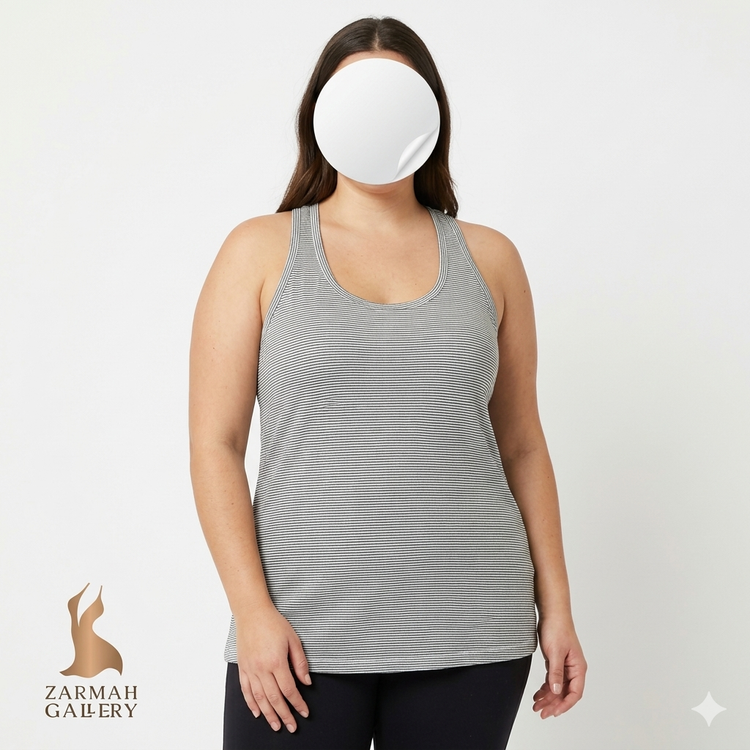 تاپ ورزشی زنانه برند Athletic Works راه راه ریز سفید و مشکی پشت قهرمانی کد 2 موجود در زرماه گالری