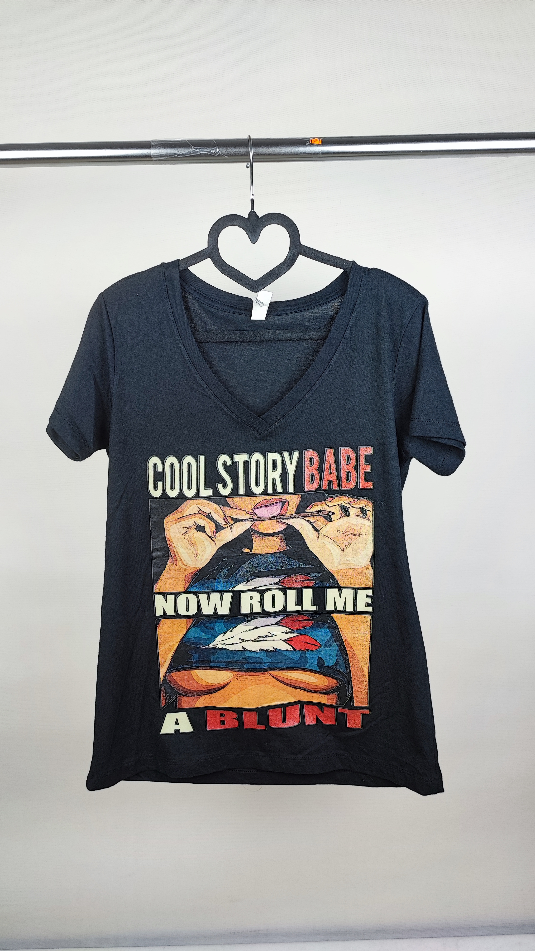 خرید تیشرت زنانه مشکی یقه هفت استوک برند Next Level با طرح گرافیکی فانتزی "Cool Story Babe" مناسب استایل خیابانی