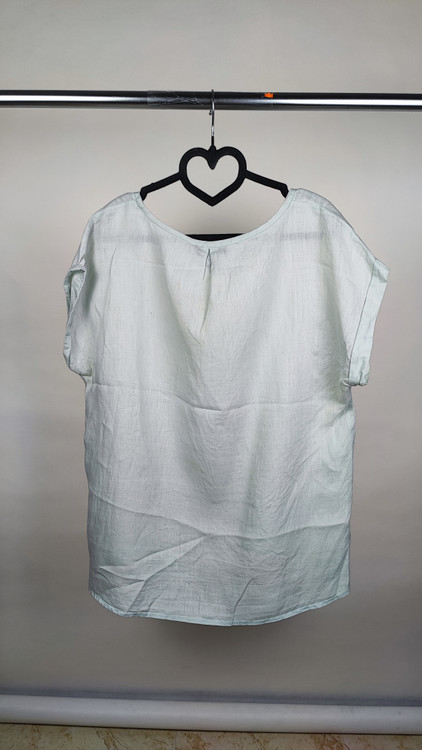 شومیز زنانه آستین کوتاهِ کتان برند ویلی اسمیت رنگ سبز نعنایی روشن، مناسب سایز ۴۲-۴۴، استوک گرید B.