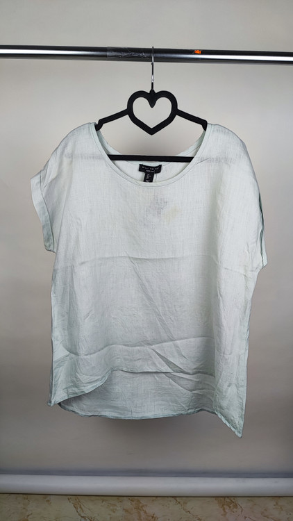 شومیز زنانه آستین کوتاهِ کتان برند ویلی اسمیت رنگ سبز نعنایی روشن، مناسب سایز ۴۲-۴۴، استوک گرید B.