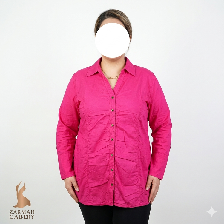 شومیز زنانه سایز بزرگ استوک وارداتی برند Faded Glory رنگ صورتی سرخابی کد ۲۲۸۵ جنس نخی