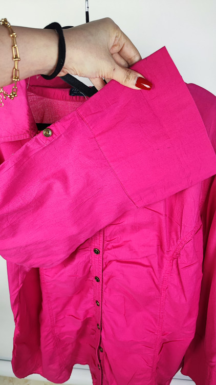 شومیز زنانه سایز بزرگ استوک وارداتی برند Faded Glory رنگ صورتی سرخابی کد ۲۲۸۵ جنس نخی