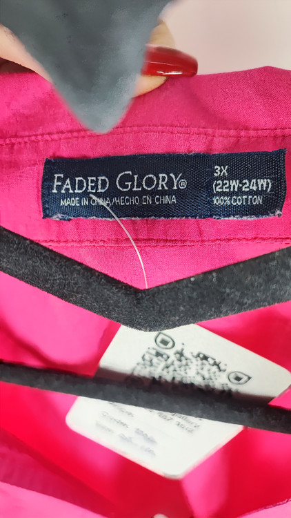 شومیز زنانه سایز بزرگ استوک وارداتی برند Faded Glory رنگ صورتی سرخابی کد ۲۲۸۵ جنس نخی