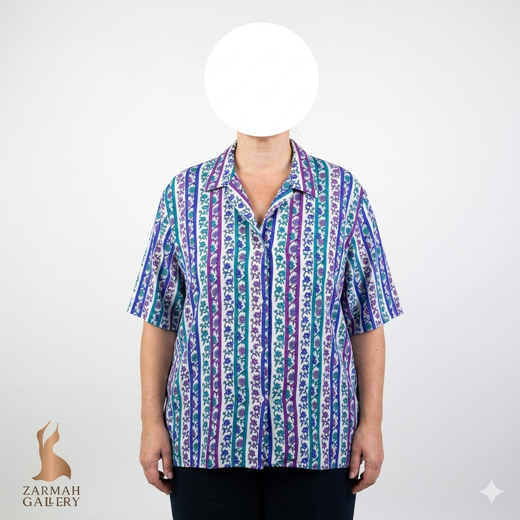 شومیز زنانه سایز بزرگ برند جان هنری استوک وارداتی طرحدار رنگی مناسب فصل گرم