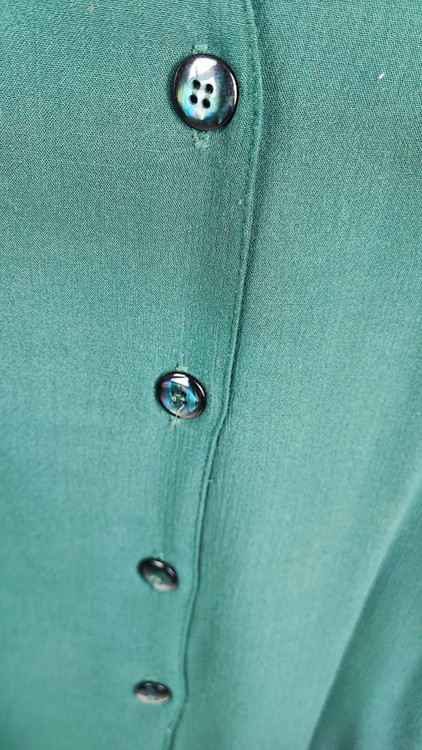 تاپ زنانه سایز بزرگ برند بریگز (Briggs) مدل جلو دکمهدار یقه هفت، رنگ سبز زمردی، سایز ۲X وارداتی