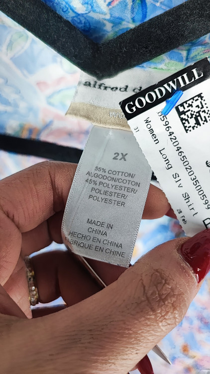 شومیز زنانه سایزبزرگ برند آلفرد دانر طرح گلدار آبی استوک وارداتی گرید A مناسب استایل راحتی و مجلسی گالری زرماه