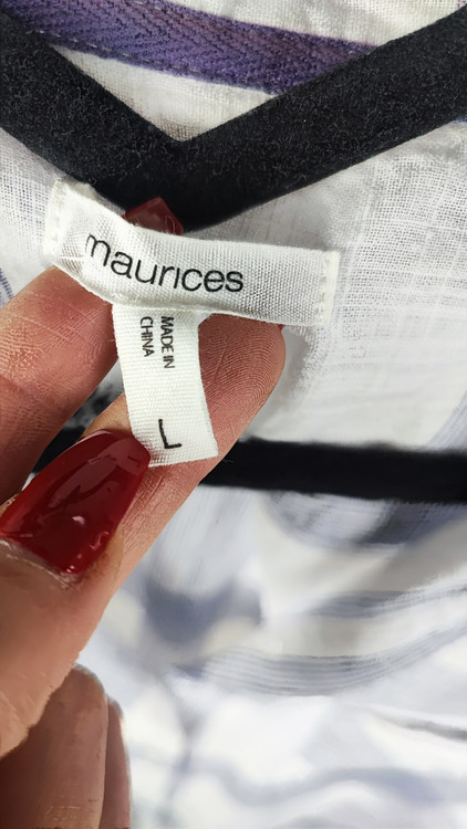 شومیز زنانه آستین کوتاه نخ پنبه چهارخونه آبی و سفید برند موریس استوک وارداتی گرید C دارای لکه های رنگپریدگی جزئی گالری زرماه