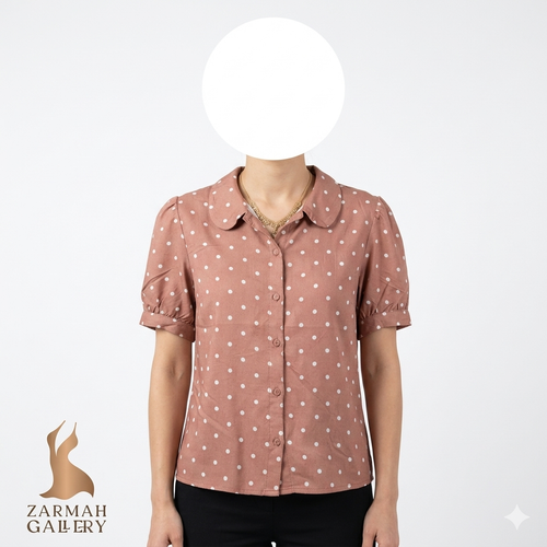 شومیز زنانه آستین کوتاه خالدار رنگ کالباسی برند دیوید جونز کد 1908 استوک اروپایی گرید