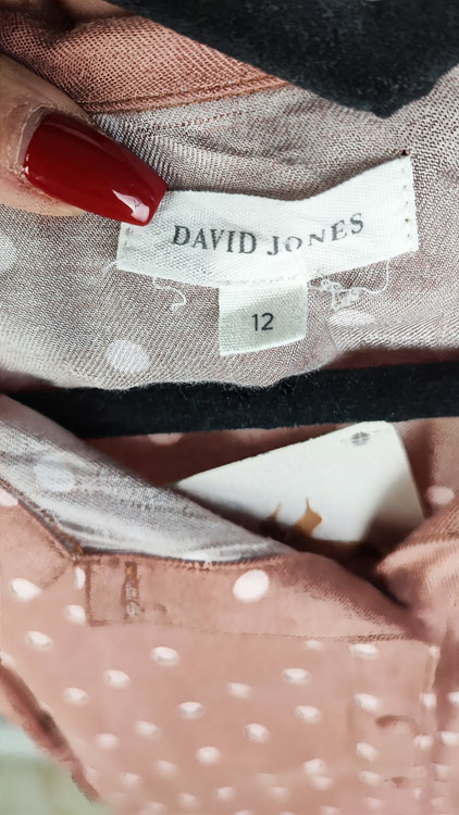 شومیز زنانه آستین کوتاه خالدار رنگ کالباسی برند دیوید جونز کد 1908 استوک اروپایی گرید