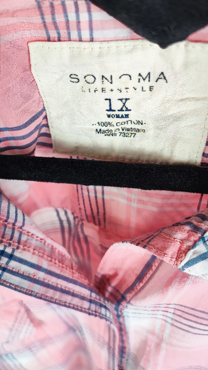 شومیز نخی چهارخونه صورتی و سرمهای زنانه سایزبزرگ برند سوما SONOMA گرید A زرماه گالری