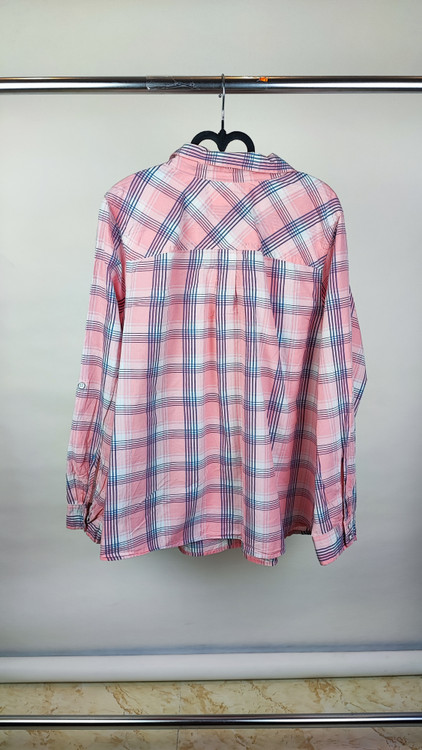 شومیز نخی چهارخونه صورتی و سرمهای زنانه سایزبزرگ برند سوما SONOMA گرید A زرماه گالری