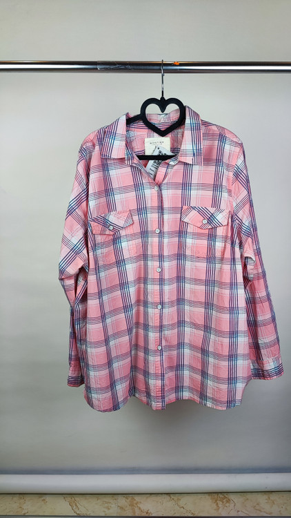 شومیز نخی چهارخونه صورتی و سرمهای زنانه سایزبزرگ برند سوما SONOMA گرید A زرماه گالری