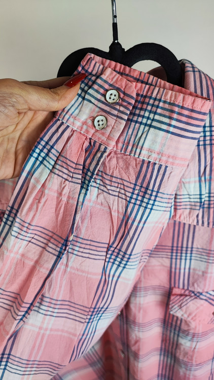 شومیز نخی چهارخونه صورتی و سرمهای زنانه سایزبزرگ برند سوما SONOMA گرید A زرماه گالری