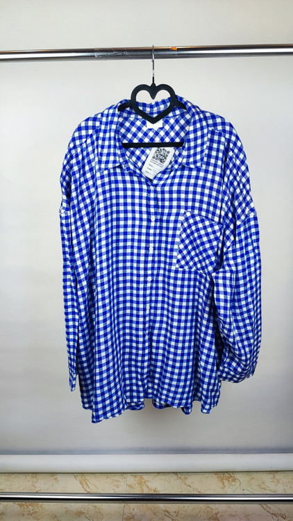 شومیز چهارخانه آبی و سفید زنانه سایزبزرگ برند اباند استوک اروپایی وارداتی جنس نخی ویسکوز