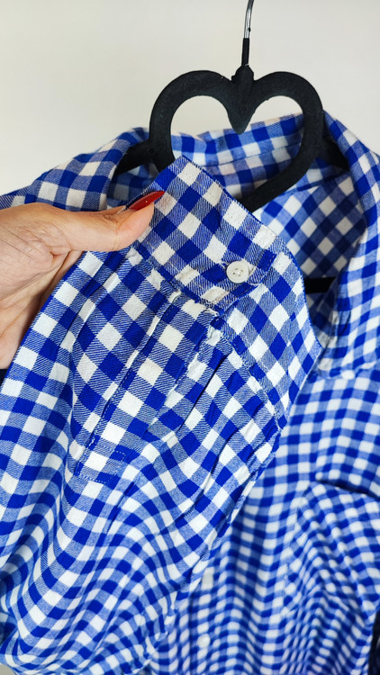 شومیز چهارخانه آبی و سفید زنانه سایزبزرگ برند اباند استوک اروپایی وارداتی جنس نخی ویسکوز