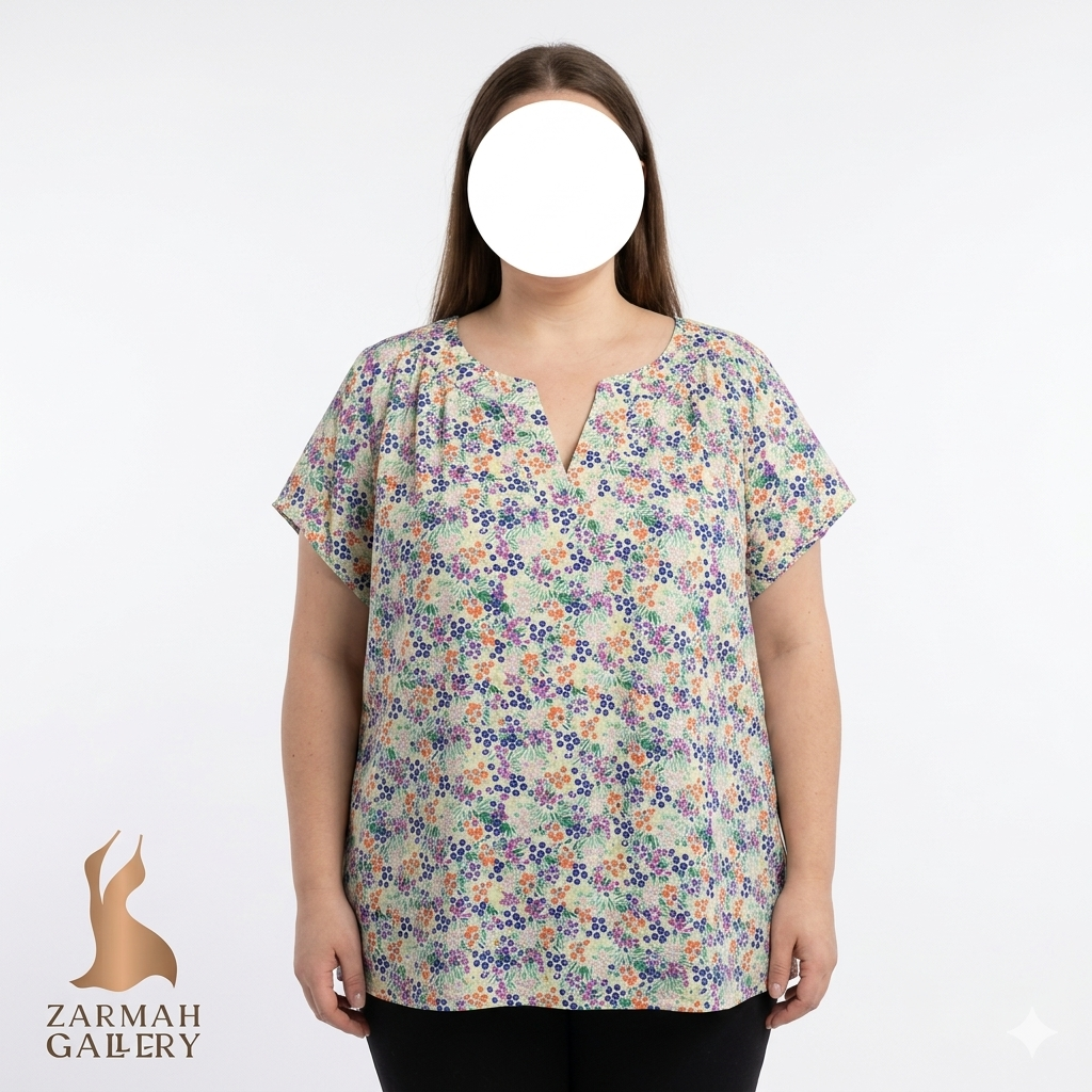 شومیز زنانه سایزبزرگ مارکدار برند St. John's Bay طرح گلدار رنگی با یقه هفت مدل جدید