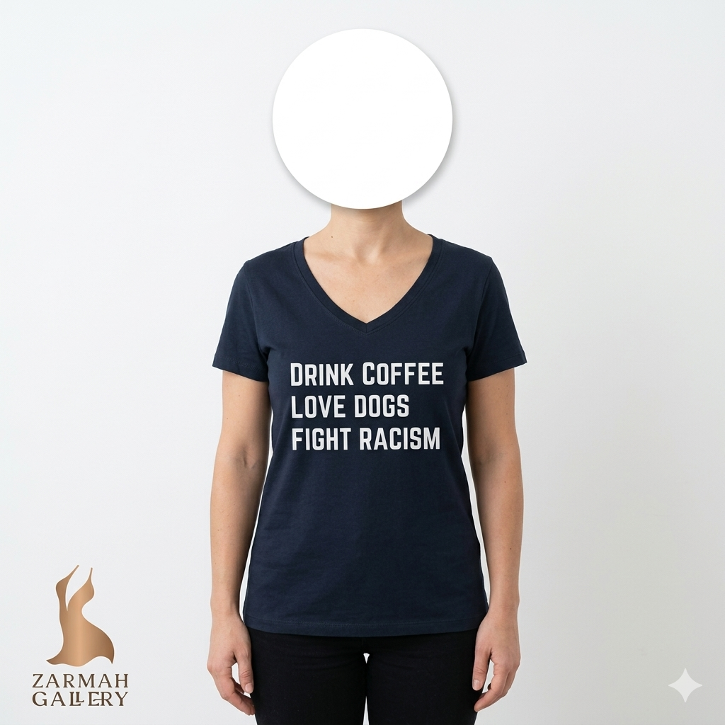تیشرت مشکی زنانه وارداتی برند IDEAL طرح Drink Coffee Love Dogs سایز مدیوم استایل کژوال