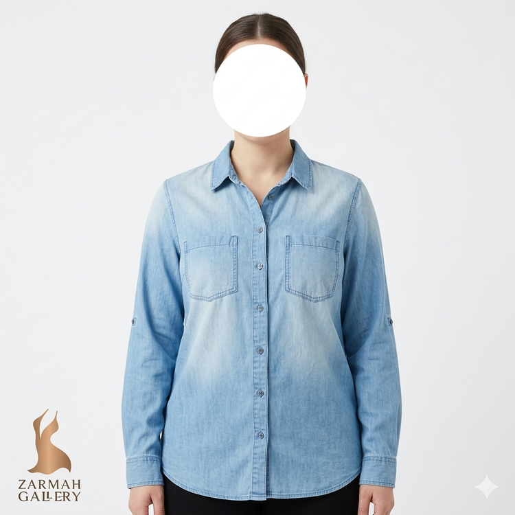 شومیز لی کاغذی روشن زنانه آستین بلند دو جیب برند خارجی استوک گرید سی (Grade C) با ایراد جزئی