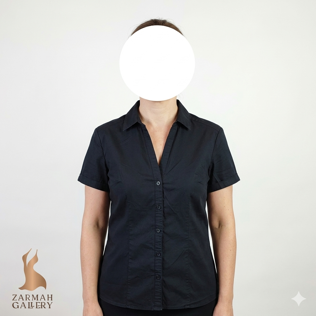 شومیز نخی مشکی زنانه برند انکو (anko) استوک وارداتی کد ۱۸۴۲ مناسب استایل رسمی و اداری