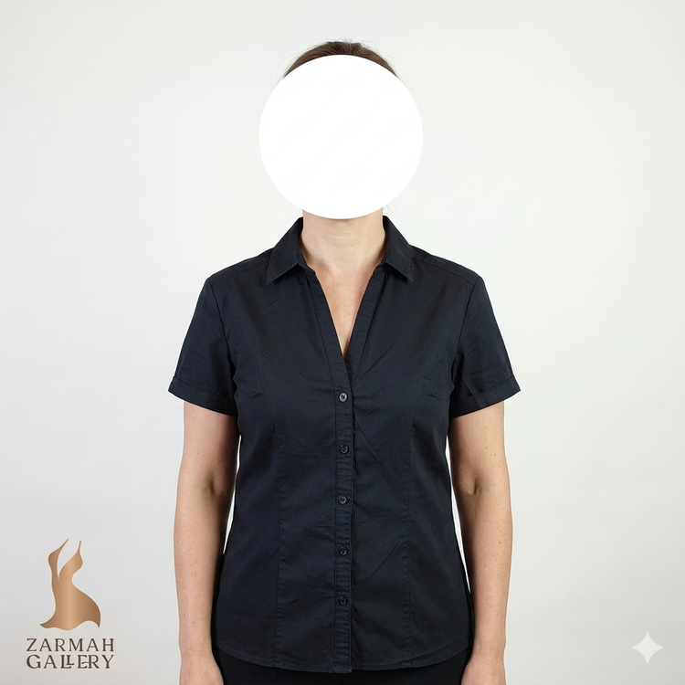 شومیز نخی مشکی زنانه برند انکو (anko) استوک وارداتی کد ۱۸۴۲ مناسب استایل رسمی و اداری