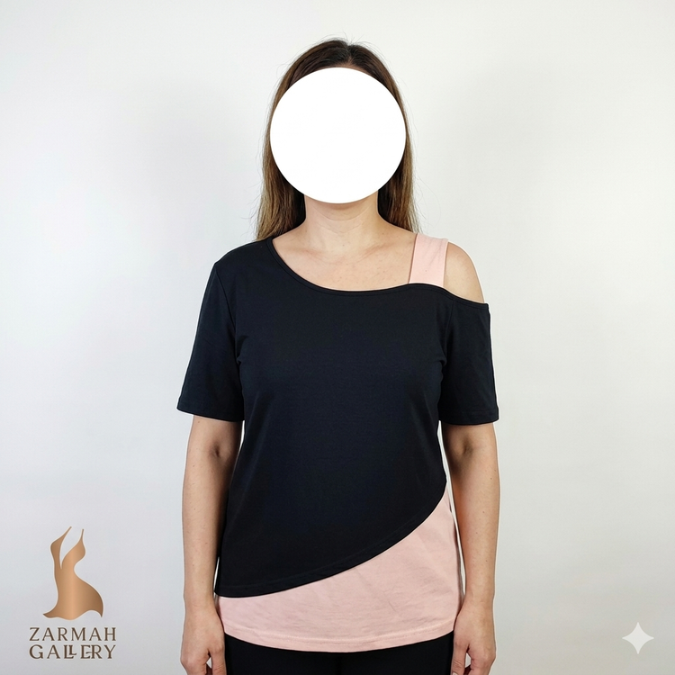 تیشرت زنانه وارداتی استوک گرید B کد ۲ رنگ مشکی و کالباسی با سرشانه باز مناسب استایل اسپرت و کژوال