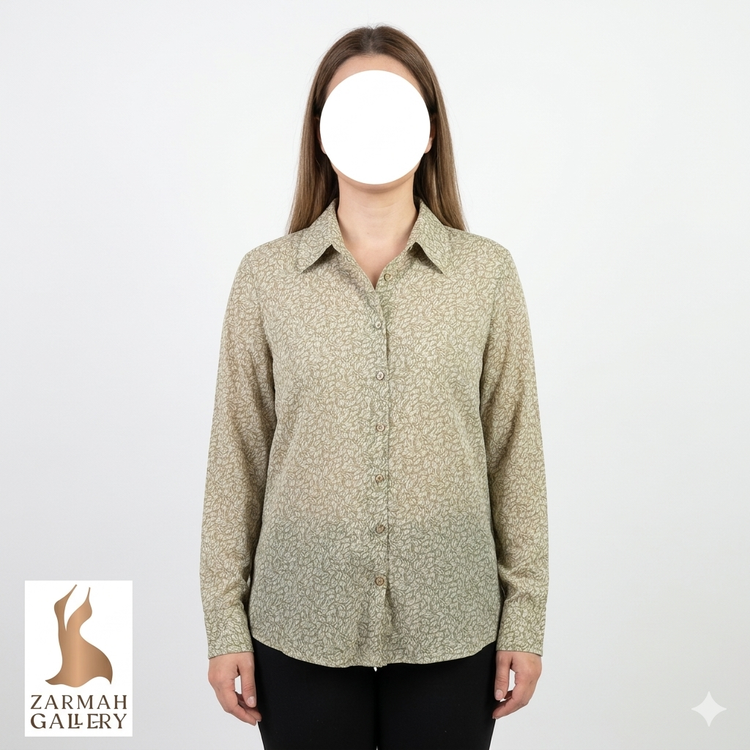 شومیز زنانه برند پولو Polo رنگ زیتونی کرم طرحدار ۱۰۰٪ پنبه استوک وارداتی زرماه گالری