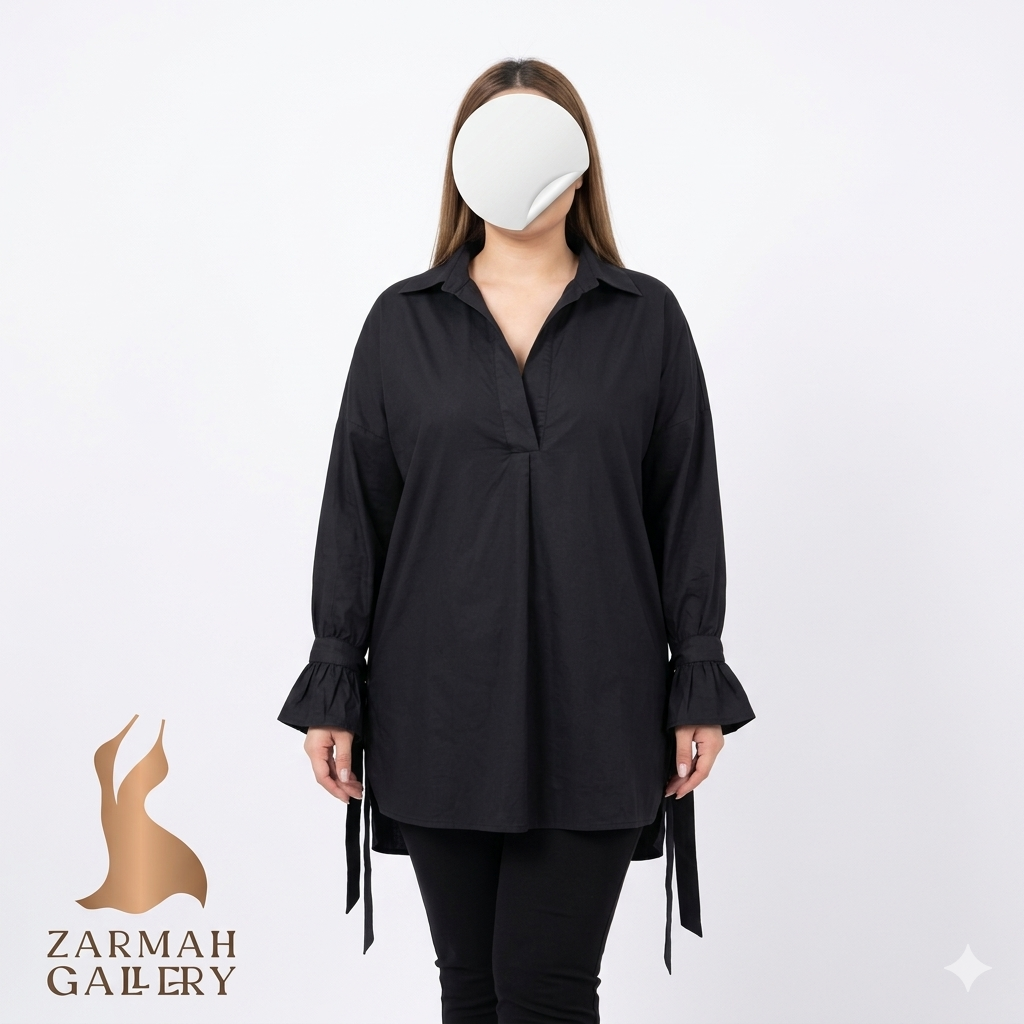 شومیز مانتویی زنانه مشکی استوک وارداتی با قد ۷۰ تا ۸۰ سانتیمتر مناسب سایز ۴۲ ۴۴ در زرماه گالری