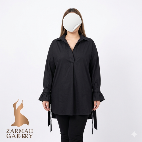 شومیز مانتویی زنانه مشکی استوک وارداتی با قد ۷۰ تا ۸۰ سانتیمتر مناسب سایز ۴۲ ۴۴ در زرماه گالری