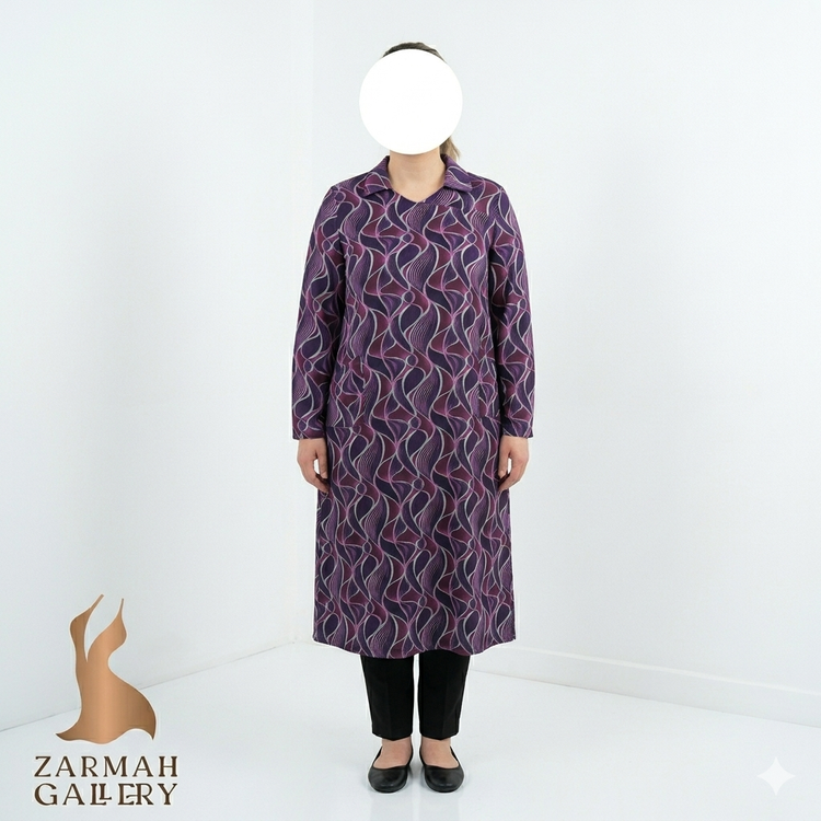 پیراهن زنانه وارداتی بنفش طرحدار برند بسرست سایز بزرگ با ایراد دوخت و دکمه مناسب تعمیر
