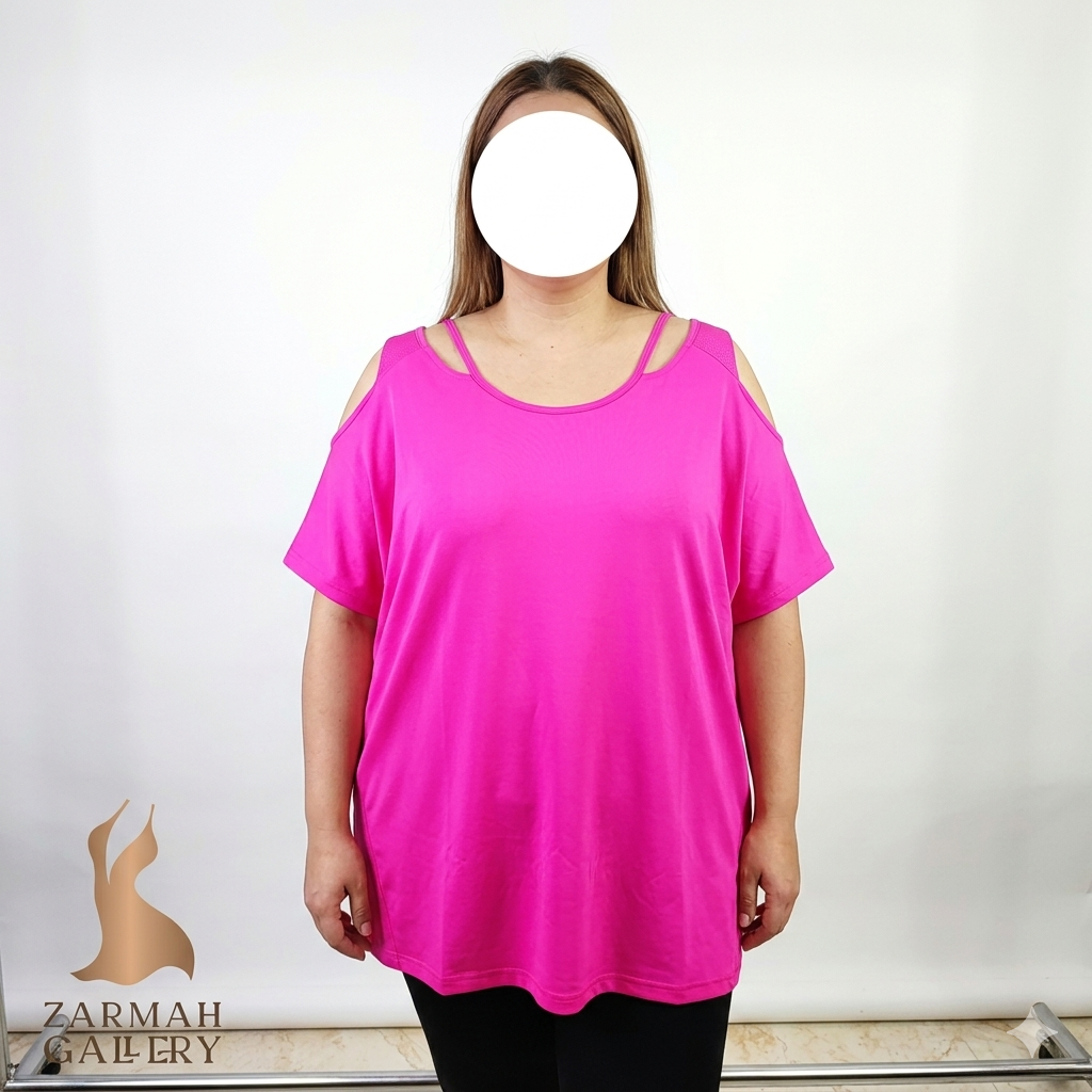تیشرت ورزشی زنانه سایز بزرگ برند MTA Sport رنگ سرخابی مدل آستین باز استوک اروپایی