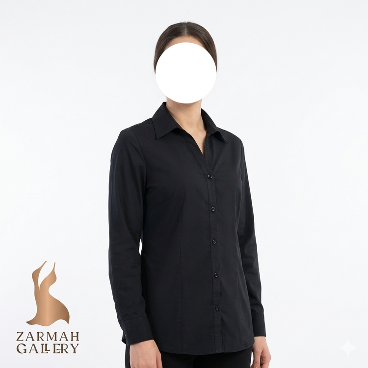 شومیز آستین بلند زنانه یقه مردانه مشکی برند Essentials وارداتی استوک اروپایی مناسب استایل رسمی و اداری
