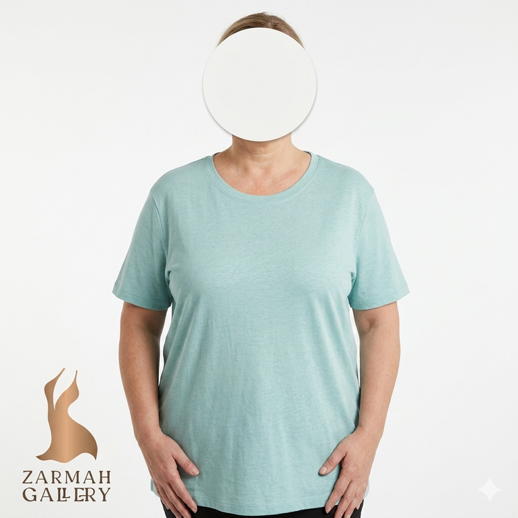 تیشرت زنانه وارداتی برند اسمارا آلمان جنس لینن و ویسکوز رنگ کرم و سبز نعنایی ملانژ