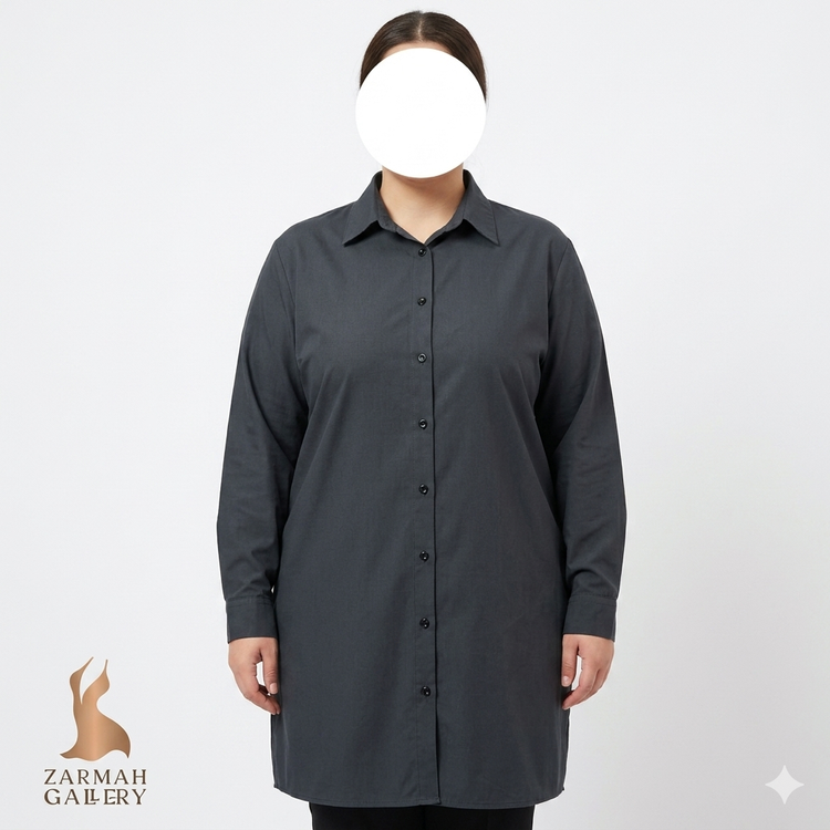 شومیز مانتویی سایز بزرگ زنانه برند اشلی استوارت رنگ مشکی زغالی استوک اروپایی مناسب استایل روزمره و رسمی