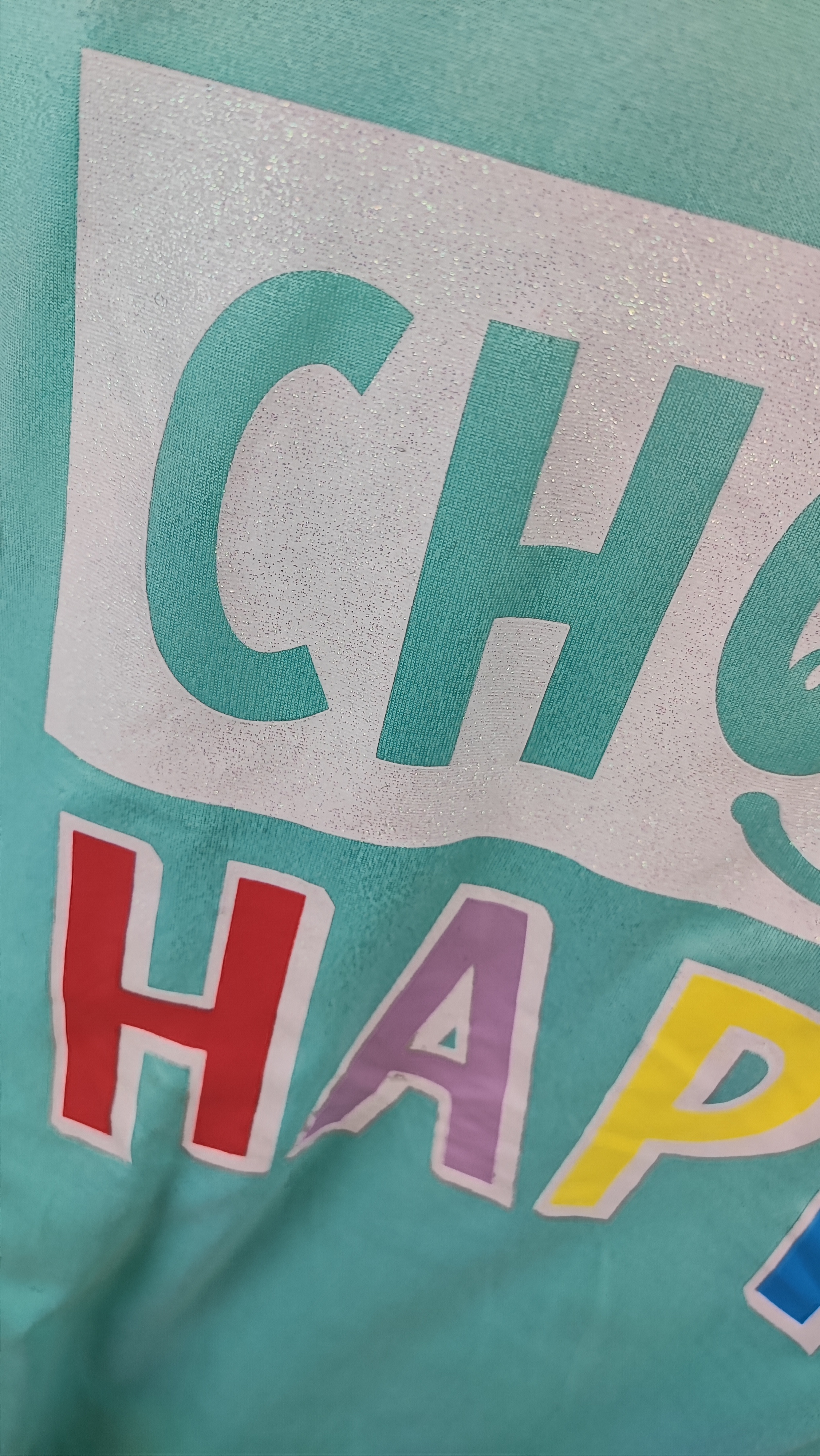 تیشرت زنانه سایزبزرگ رنگ آبی فیروزهای روشن با نوشته چاپی رنگارنگ Choose Happy برند Secret Treasures استوک