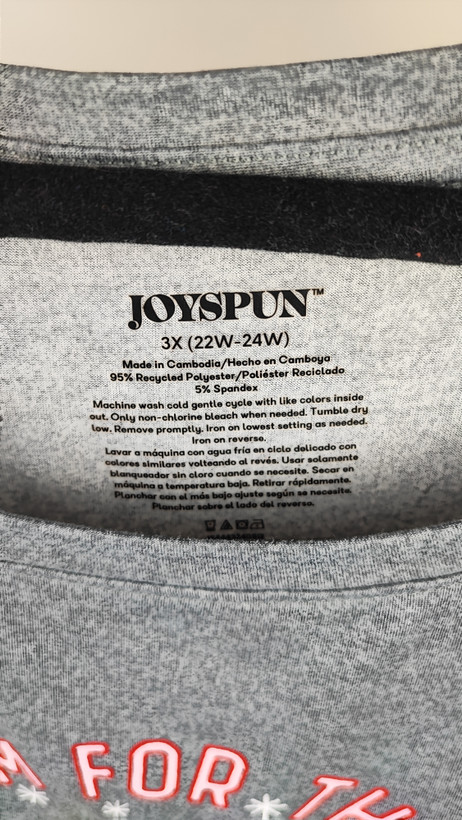 شومیز آستین بلند زنانه سایز بزرگ برند JOYSPUN رنگ طوسی ملانژ طرح ماشین و درخت کریسمس استوک اروپایی