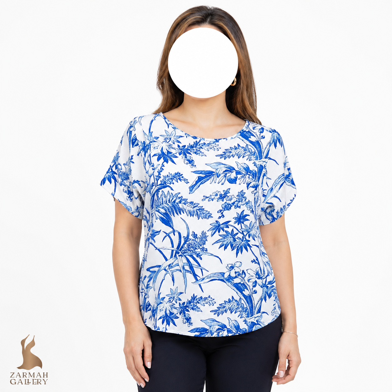 شومیز زنانه استوک برند H&M طرح گلدار آبی سفید سایز کوچک مناسب استایل روزمره و تابستانی