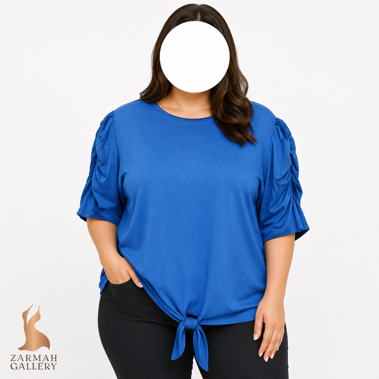 تیشرت زنانه سایزبزرگ آبی استوک وارداتی کد 2341 با آستین چیندار مناسب سایز 54 تا 56