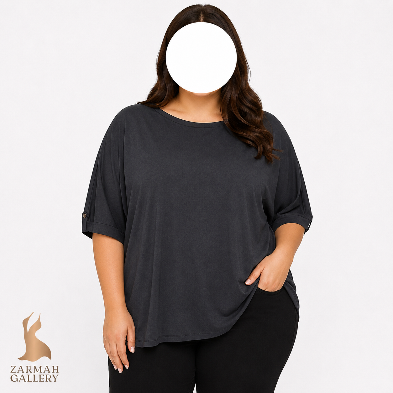 تیشرت زنانه سایزبزرگ مشکی استوک وارداتی کد 2342 با تنخور آزاد و راحت مناسب استایل روزمره