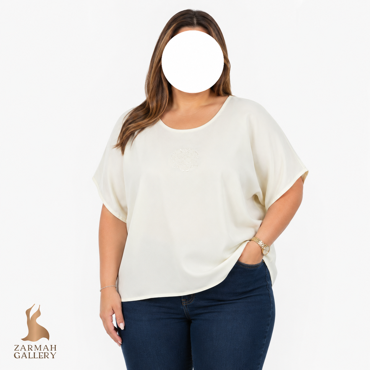 شومیز زنانه سایزبزرگ کرم رنگ با تنخور آزاد مناسب سایز 50 تا 52 کد