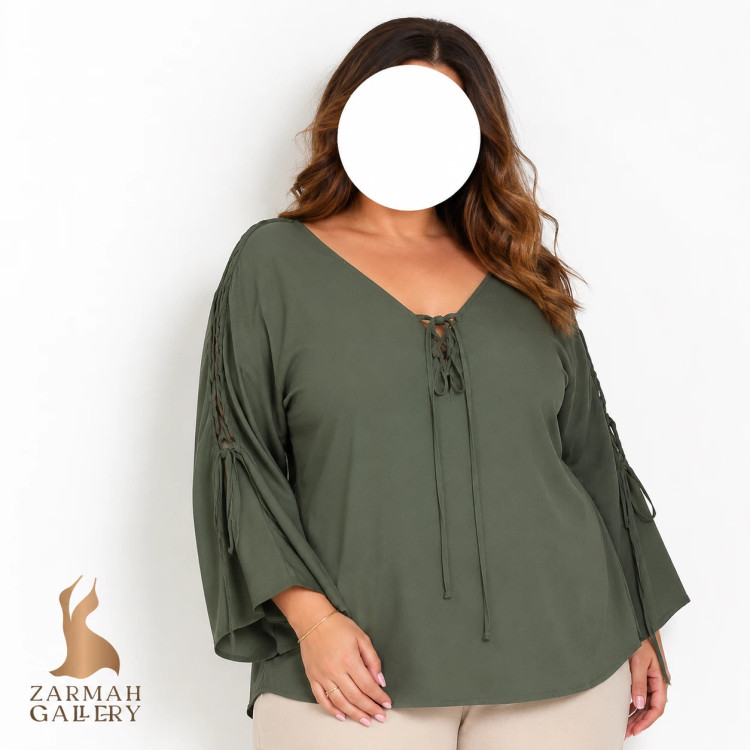 شومیز زنانه سایزبزرگ سبز ارتشی بنددار برند TORRID کد 2018 مناسب سایز 60