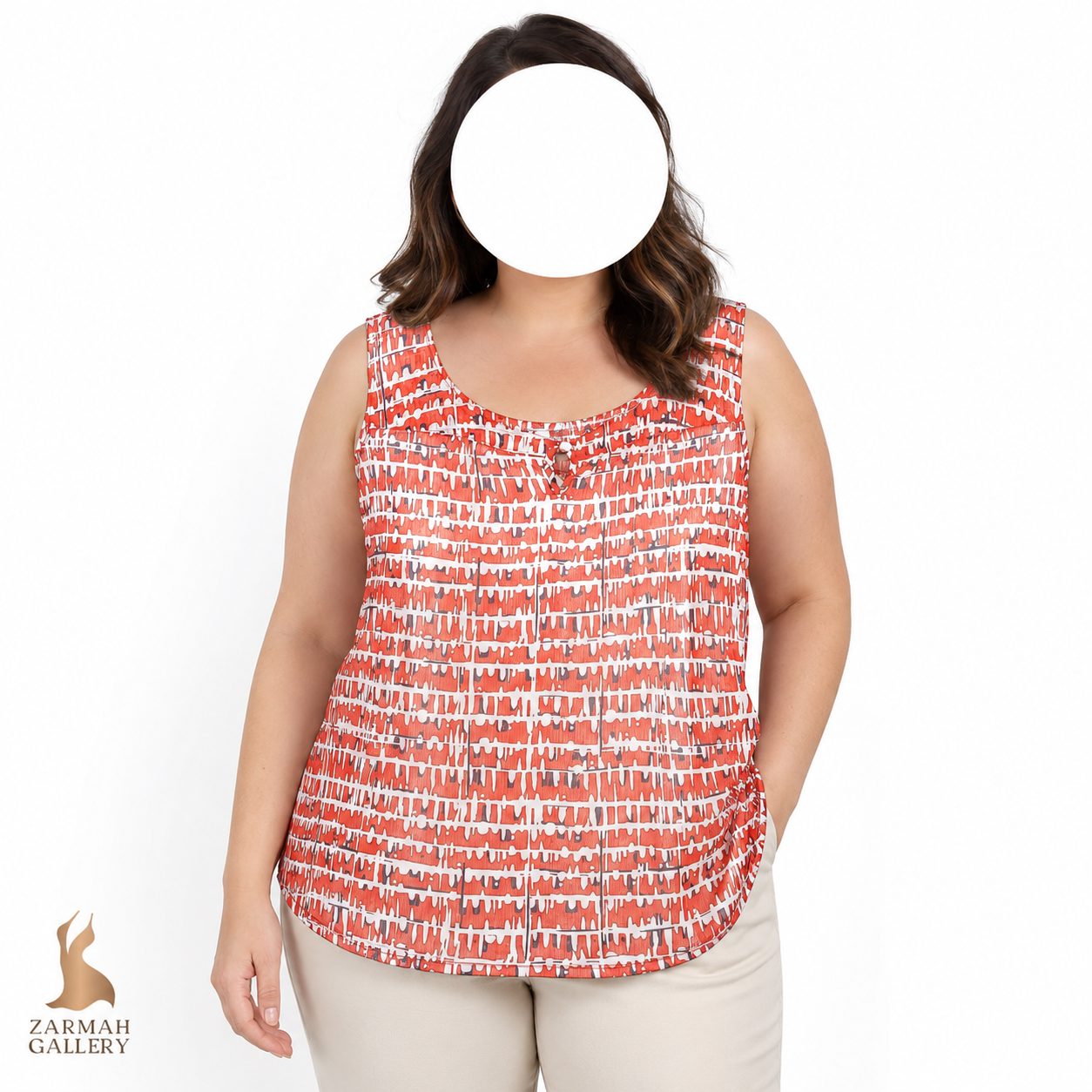 تاپ زنانه سایزبزرگ طرح قرمز سفید برند Liz Claiborne کد 2519 مناسب سایز 48 تا