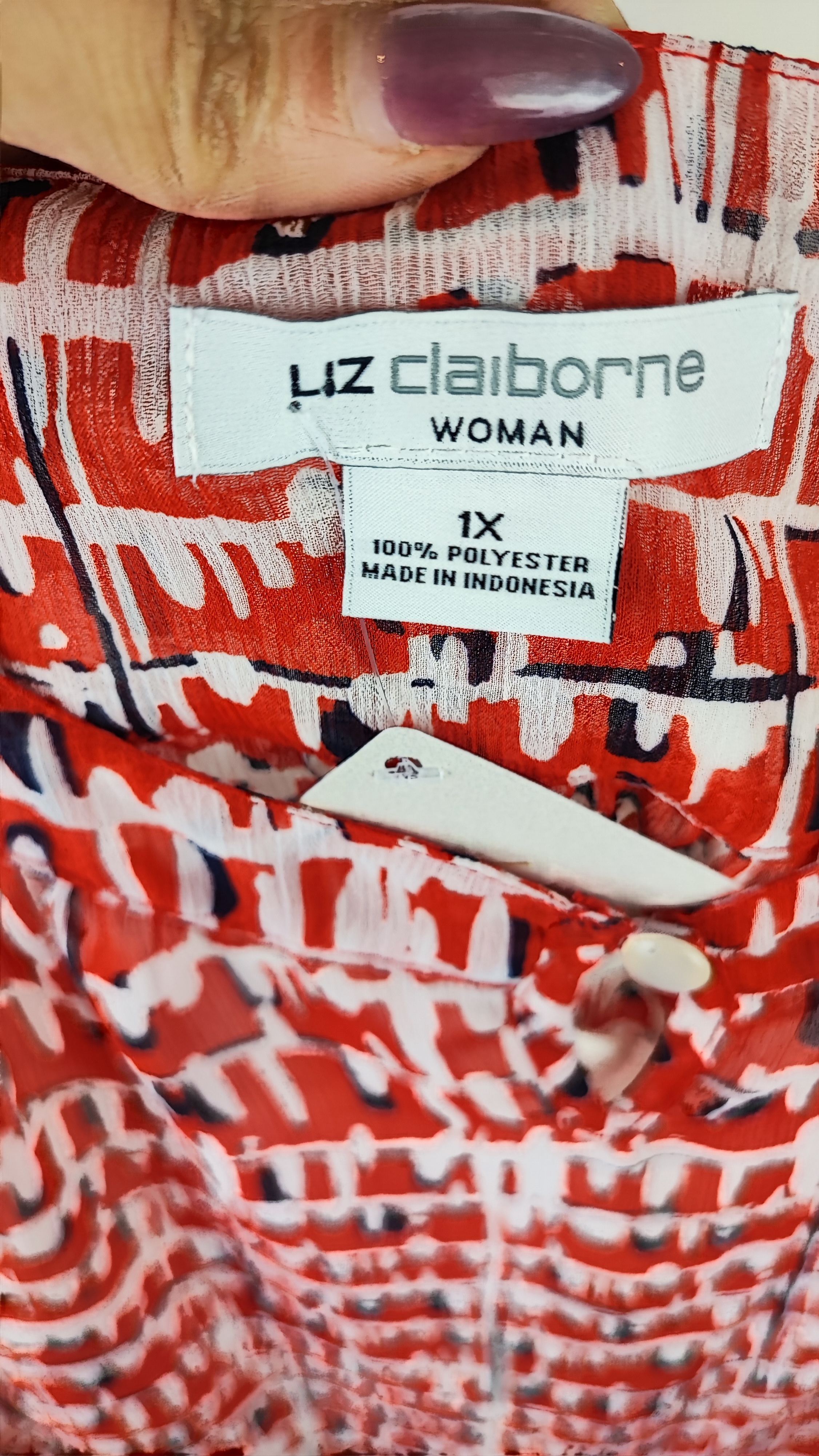 تاپ زنانه سایزبزرگ طرح قرمز سفید برند Liz Claiborne کد 2519 مناسب سایز 48 تا