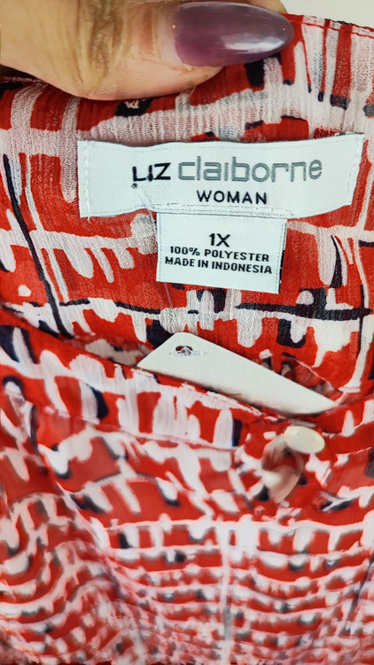 تاپ زنانه سایزبزرگ طرح قرمز سفید برند Liz Claiborne کد 2519 مناسب سایز 48 تا