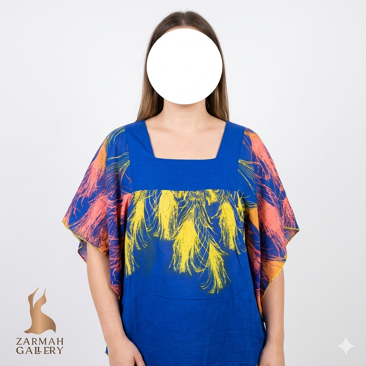 شومیز زنانه نخی استوک اورجینال برند ریپ کرل رنگ آبی کاربنی طرحدار گرید B مناسب تابستان