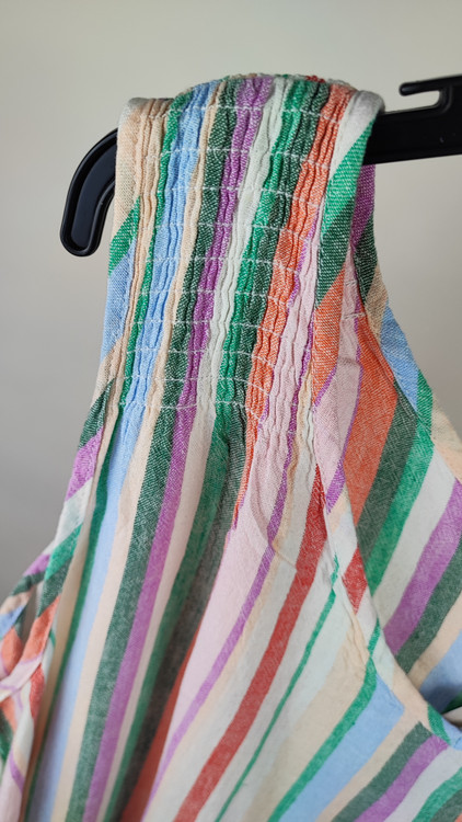 تاپ زنانه سایز بزرگ استوک اروپایی برند تايم اند ترو با پارچه نخی راه راه رنگی مناسب استایل خنک تابستانی زرماه گالری