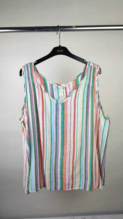 تاپ زنانه سایز بزرگ استوک اروپایی برند تايم اند ترو با پارچه نخی راه راه رنگی مناسب استایل خنک تابستانی زرماه گالری